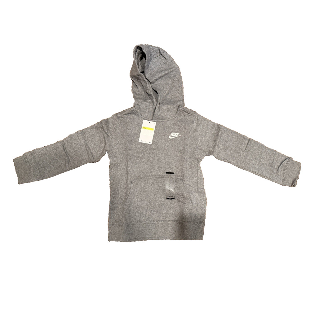 Nike Hoodie Boy Small Gray Pullover Fleece Swoosh Logo BV3757-091 Sweatshirt Kid